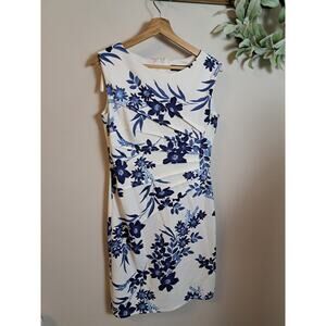 Glamor Blue & White Floral Dress Sleeveless Midi Length Sz 6